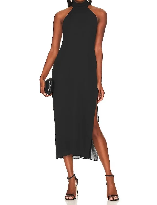 Relaxed Style Grab Romantic Date - Night Styles Now Halter Midi Dress In Black