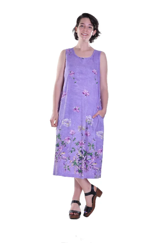 Elegant Style Chic Allure La Cera Sleeveless Printed A-Line Cotton Jersey Knit Dress