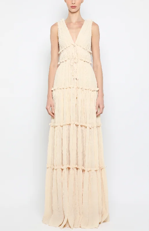 Break Fashion Norms Romantic Detailing PLEATED TIERED MAXI DRESS