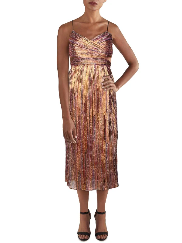 Evening Elegance Luxury Style Womens Metallic Cut-Out Midi Dress