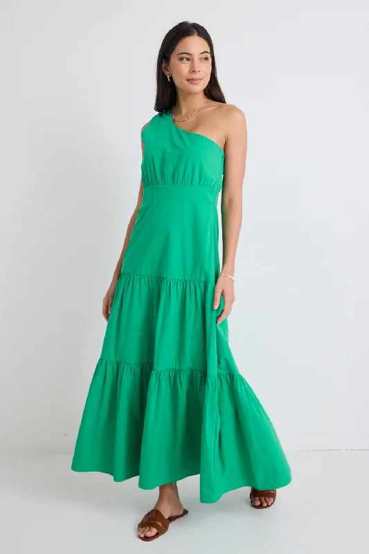 Romantic Fashion Discounts Charming Silhouette Parade Green One Shoulder Tiered Maxi Dress