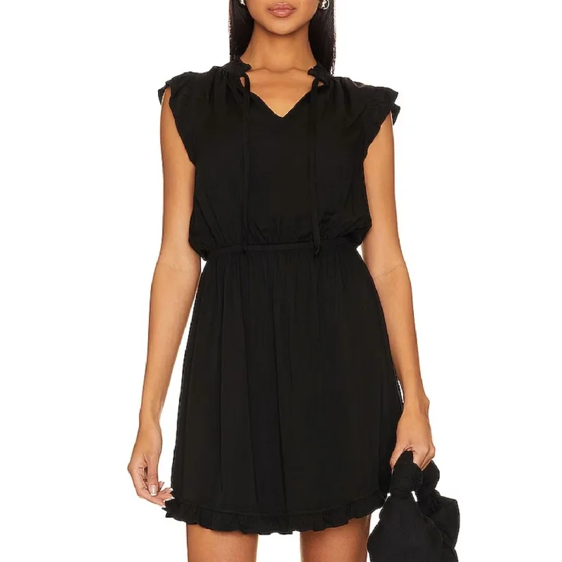 Fashion Forward Femininity Ethnic Cultural Event Wear Ruffle Sleeve Tencel Mini Dress In Black