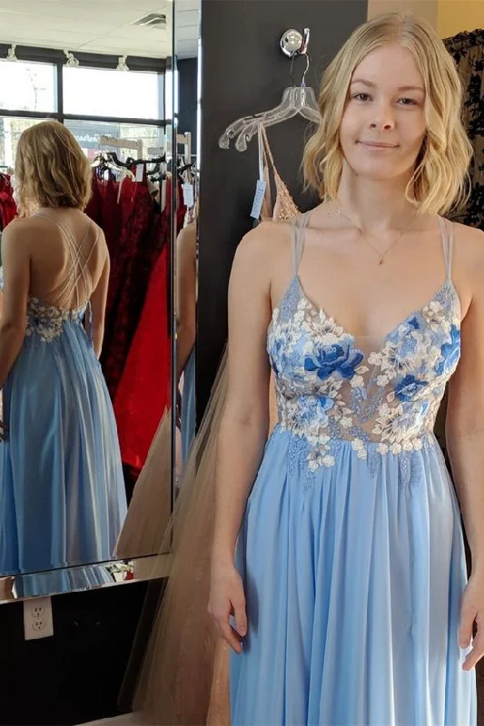 Casual Chic Deals Timeless Elegant princess blue formal dress with floral embroidery, long prom dress 2020  cg3430