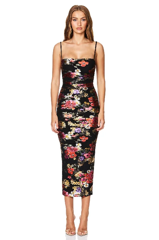 Insane Discount Onslaught Feminine Charm Nookie Electric Floral Midi Dress - Floral