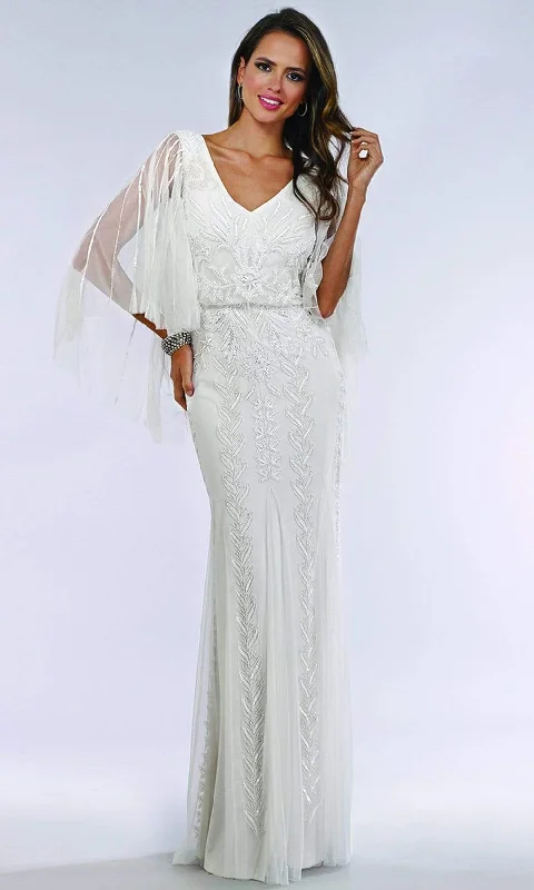 Fashion Sale Urban Sophistication Lara Dresses - 51046 Sheer Cape Sleeve Embellished Sheath Bridal Dress