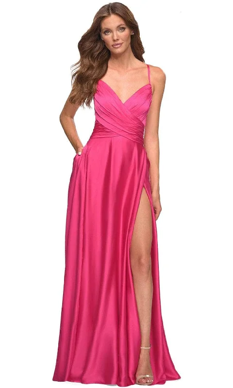 Exclusive Designer Style Deals Parisian Effortless Chic Style La Femme 30616SC - Wrap Satin Evening Dress