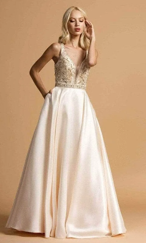 Boutique Styles Contemporary Chic Trevi Collection - Scoop Back Satin Prom Dress L2183 - 1 pc Champagne In Size S Available