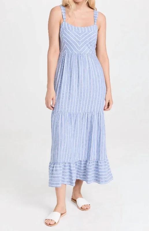 New Arrivals Fashion-Forward Style Ayla Chambray Stripe Midi Dress In Blue & White