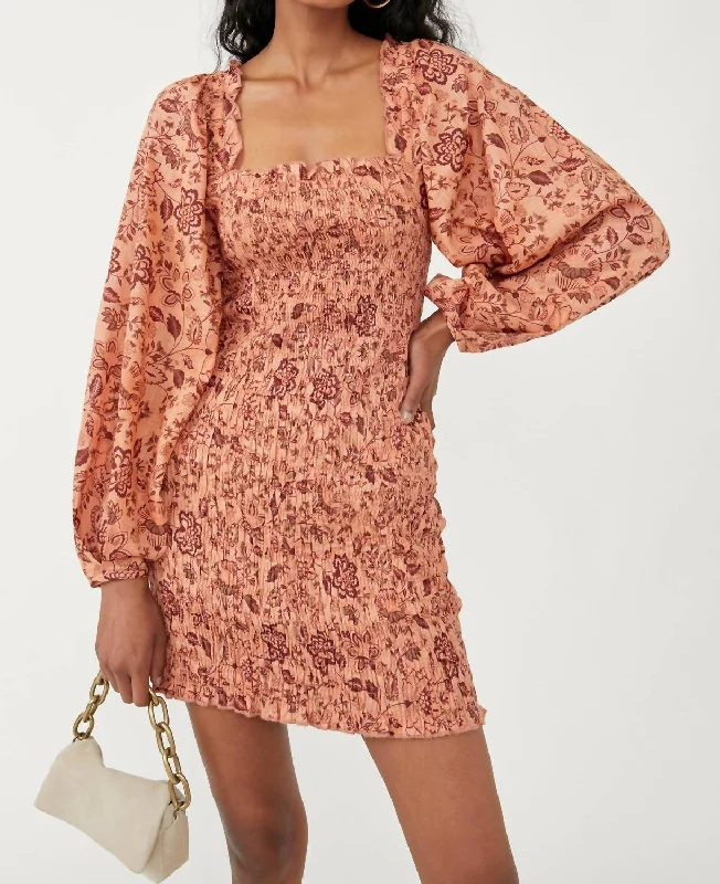 Sophisticated Street Style Offers Feminine Grace Smock It To Me Mini Dress In Apricot Combo