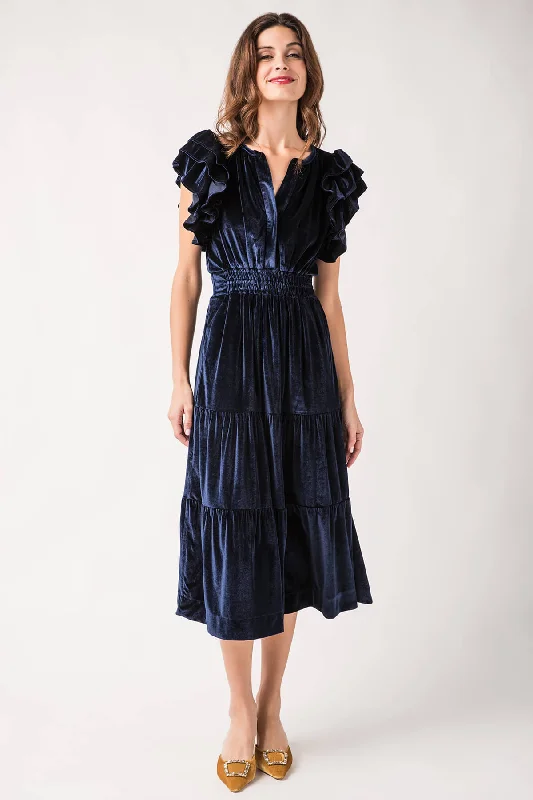 Trendy Styles Grab Romantic Date - Night Styles Now THML Velvet Flutter Sleeve Tiered Maxi Dress