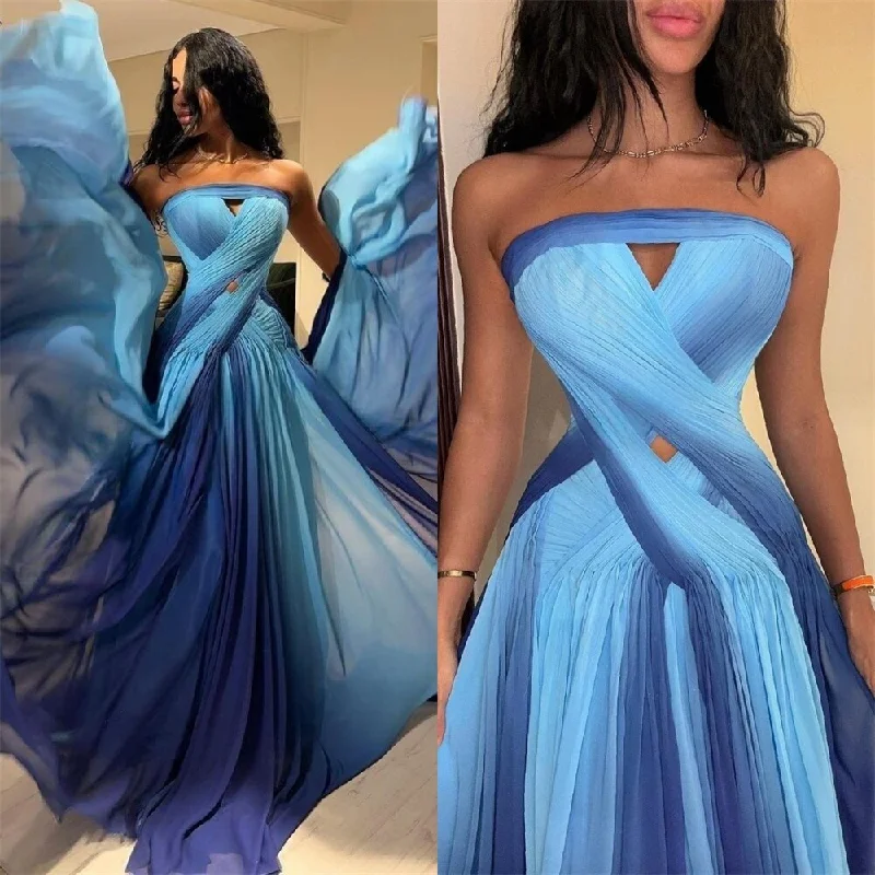 Limited Stock Vintage Retro Party Wear Prom Dresses Exquisite Strapless A-line Celebrity Fold Draped Chiffon Occasion Evening Gown