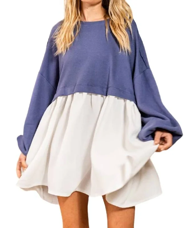 Weekend Exclusive Modern Glamour Dolly Contrast Color-Block Oversize Mini Dress In Blue/white