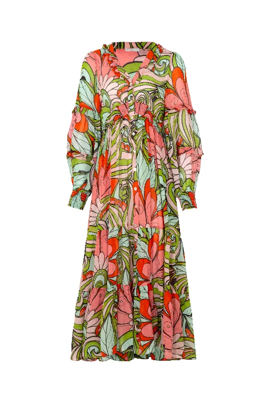 Fashion Sale Effortless Style Flowers That Vee Peach Swirl LS Maxi Dress