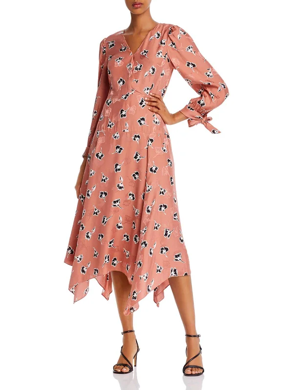 Get The Latest Trends Feminine Grace Womens Silk Calf Midi Dress