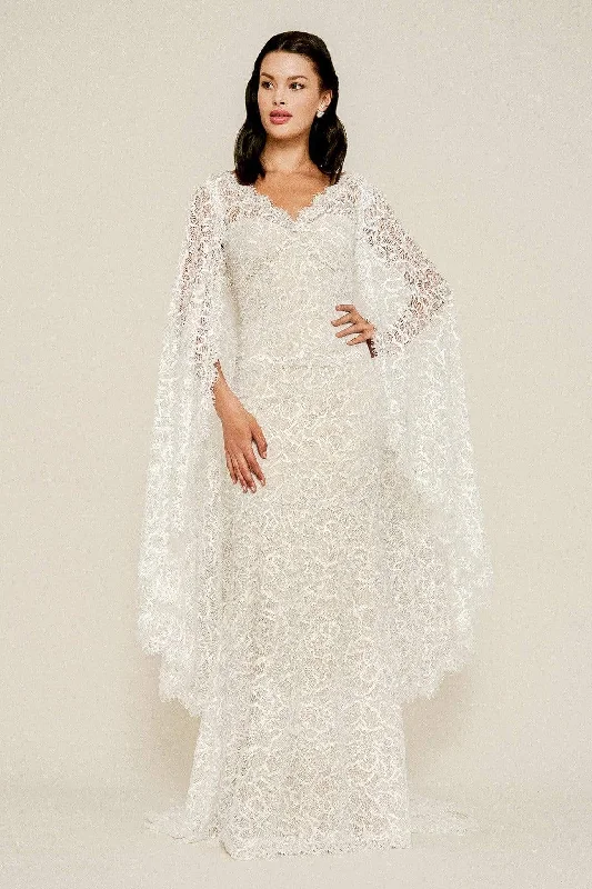 Evening Elegance Formal Outfit Tadashi Shoji - BGG19111LBR V-Neck Scalloped Lace Bridal Gown