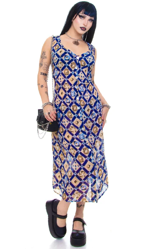 Limited-Time Offer Bohemian Vibe Vintage 90's Floral Pleated Button Up Tank Dress - OSFM