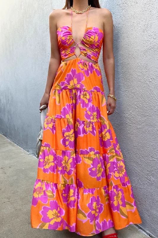 New Season Fashion Preview Classic Appeal Orchids Maxi Dress - Orange Floral