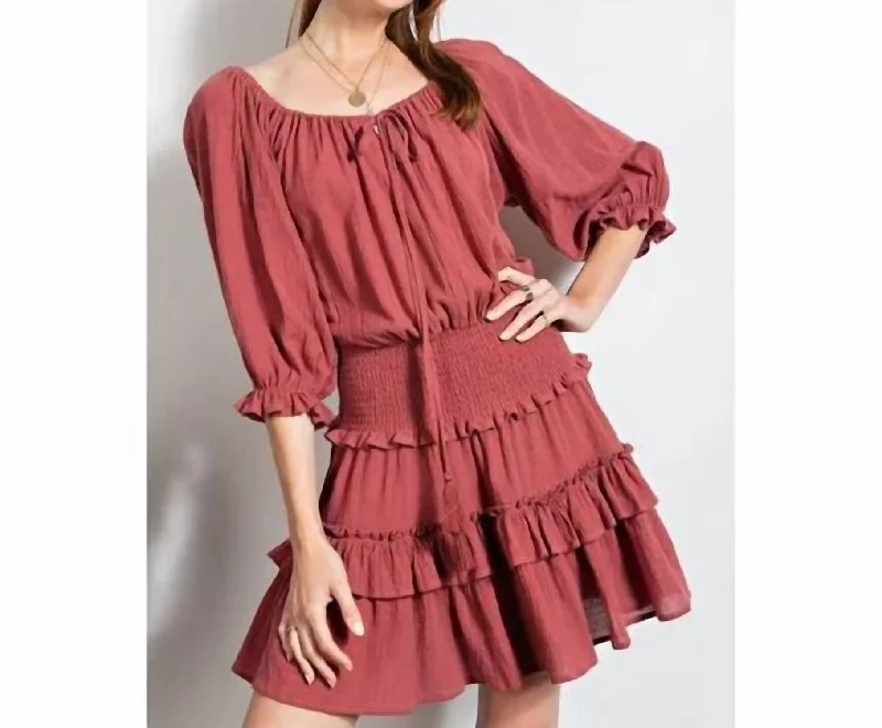 Avant-Garde Style Promotions Everyday Glamour Mini Dress With Smocked Waist In Red Bean