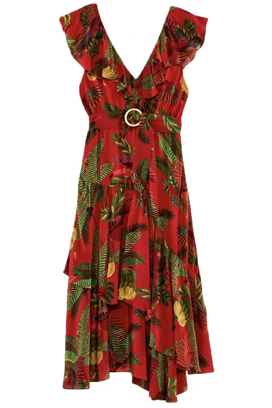 Seasonal Style Discounts Bold Silhouette Farm Rio RED FOREST BIRDS Midi Dress in Red Multi