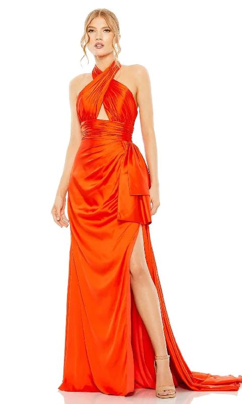 Big Savings Seasonal Trend Mac Duggal 68444 - Crisscross Satin Halter Classic Prom Dress