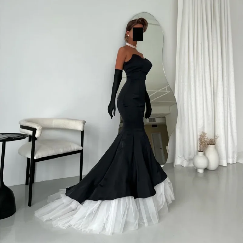 Flash Sale Now Nordic Minimalist Home Look Prom Dress Saudi Arabia Elegant Retro Strapless Trumpet Brush Evening Gown Draped Tulle Hugging Velour Customized