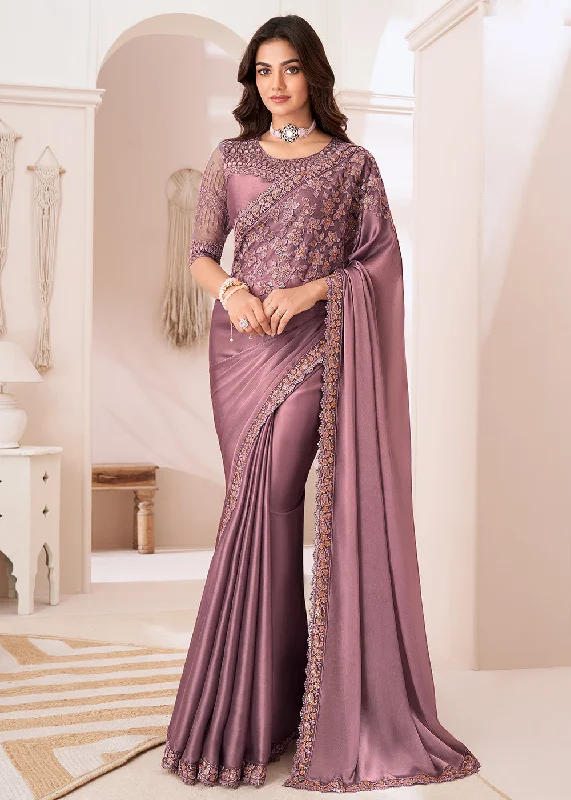 Daily Deals Exquisite Craftsmanship Attractive Dusty Pink Satin Silk Designer Wear Saree