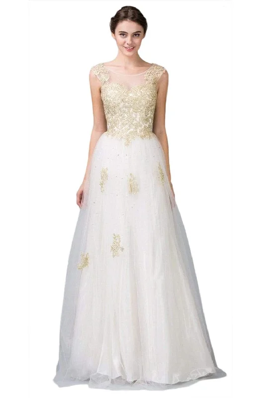 Fashion Frontiers Formal Outfit Eureka Fashion - 3033 Sleeveless Gold Embroidered A-line Gown