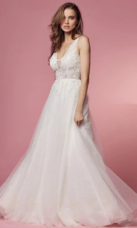 Valentine's Special Dreamy Draping Nox Anabel Bridal JE920 - V-Neck Lace Bridal Gown