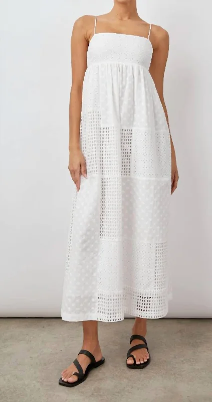 Imeless Style Dreamy Aesthetic Lucy Eyelet Midi Dress in White