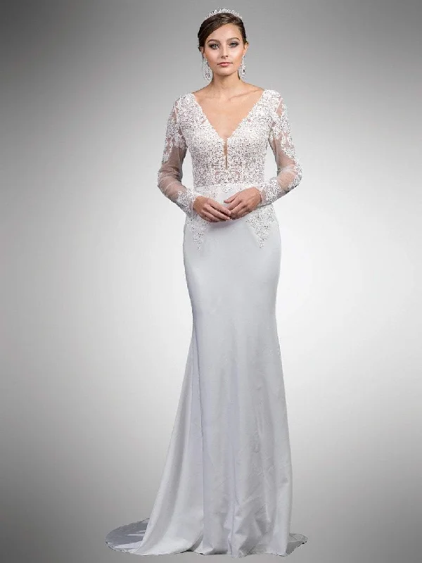 Dive Into Trendy Styles Minimalist Chic Dancing Queen Bridal - 52 Beaded Lace Long Sleeve V-neck Sheath Dress