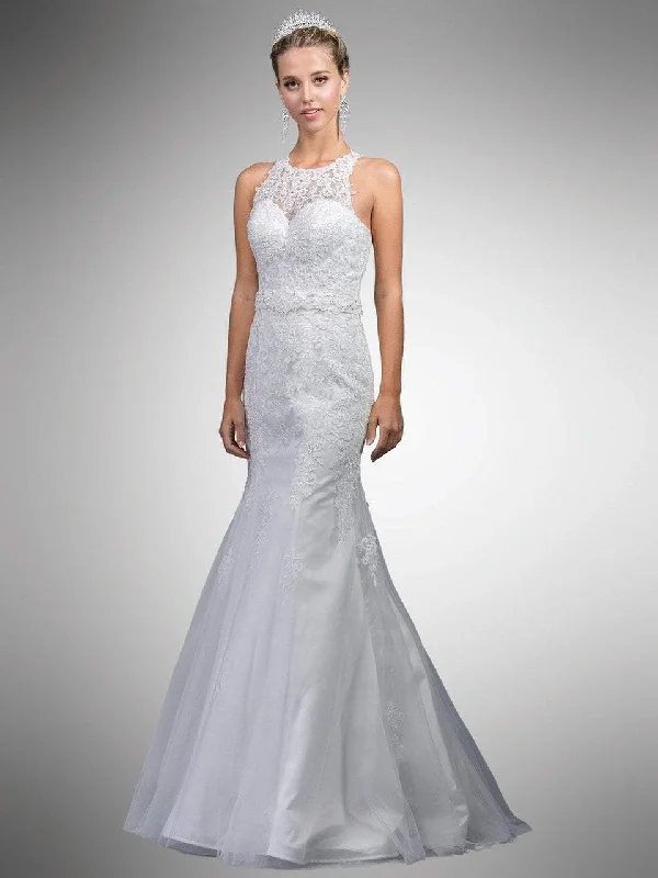 Embrace New Fashion Contemporary Chic Dancing Queen Bridal - A7003 Beaded Lace Illusion Halter Mermaid Gown