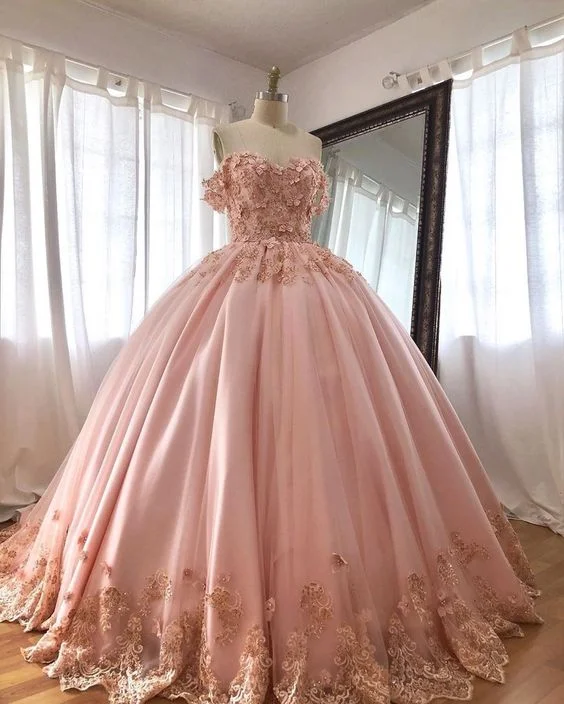 Comfort Meets Fashion Elegant Details Pink Embroidered Lace Quinceanera Dresses Ball Gowns, Long Prom Dress S15407