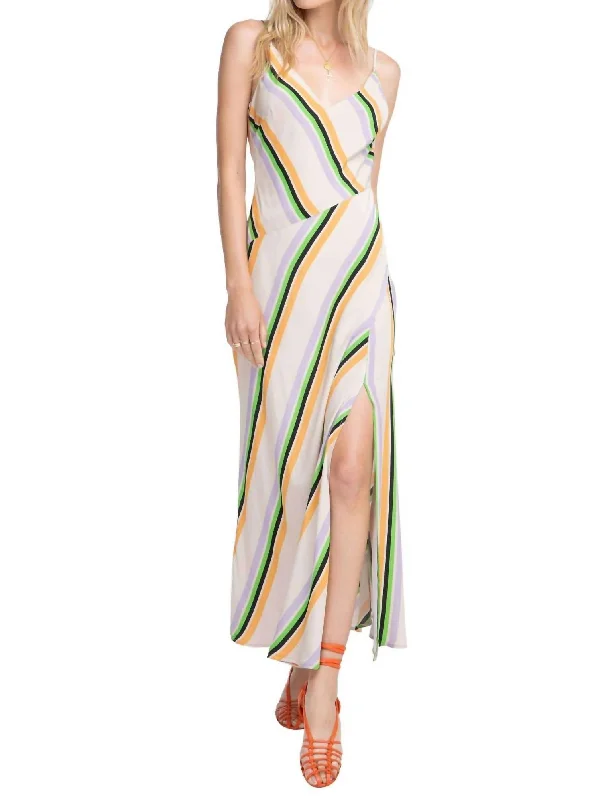 Latest Trends Chic Urban Fashion Look Jessi Striped Midi Dress In Taupe-Tangerine Stripe