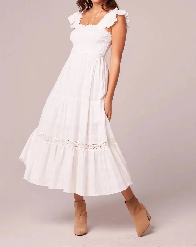 Statement Fashion Offers Casual Weekend Relaxed Style Odessa Smocked Lace Midi Dress in White