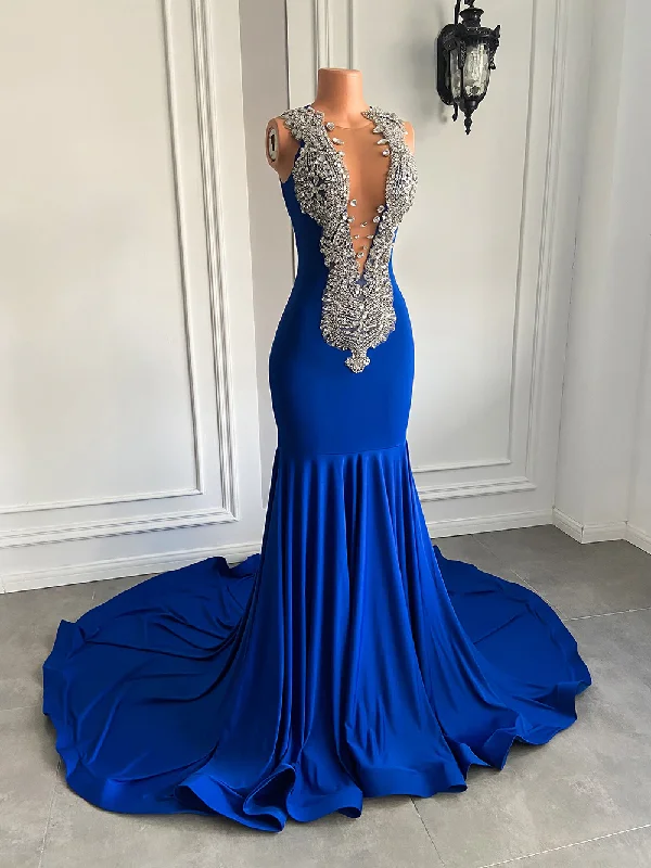 Unbeatable Prices Effortless Comfort Long Elegant Prom Dresses Sexy Mermaid Style Luxury Sparkly Diamond Royal Blue Spandex Black Girl Prom Gala Gowns