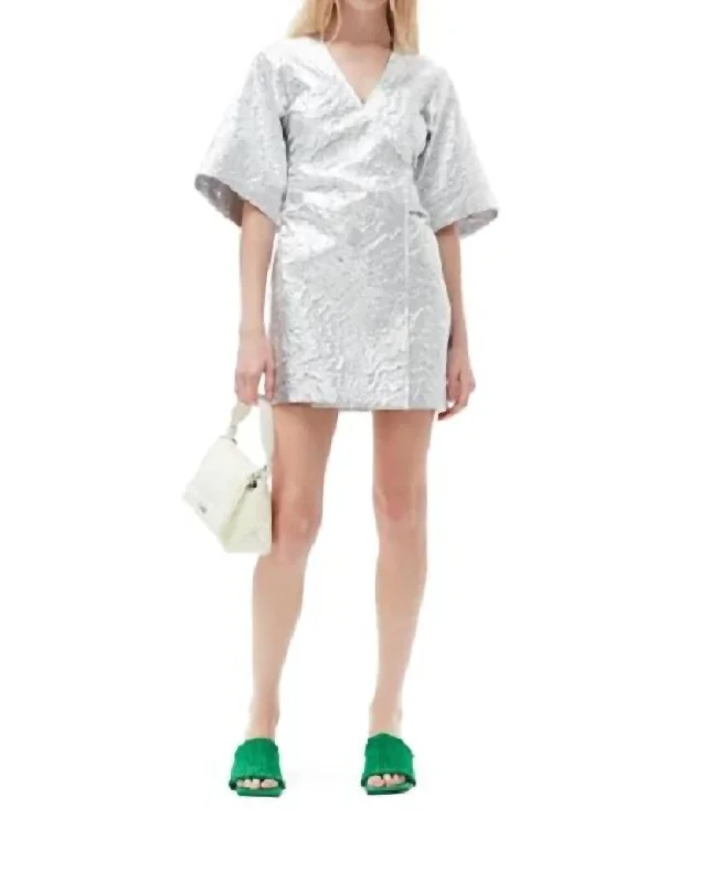 Fashion Sale Minimalist Office - Ready Style Metallic Jacquard Mini Dress In Silver