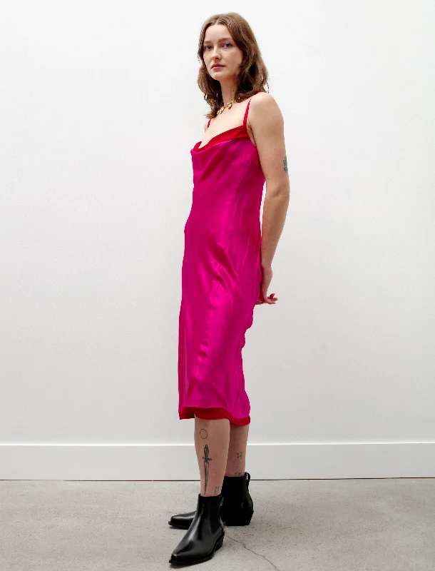 Romantic Fashion Discounts Sophisticated Cut Satin Slip Dress Fuchsia/Red