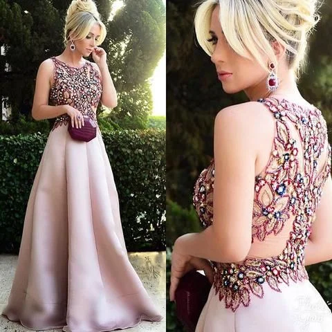 Fashion Forward Hollywood Glam Award - Show Style Gorgeous Beaded Floral Blush Pink Long Prom Dress cg5493