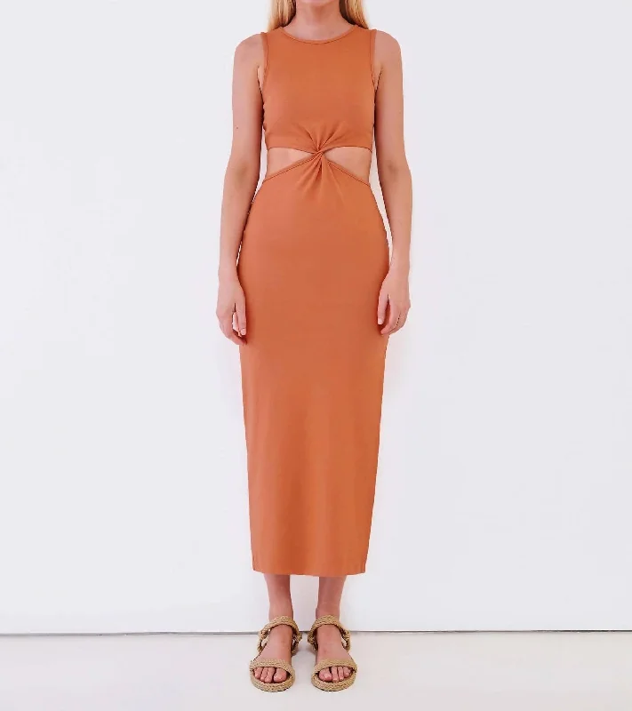 Exclusive Fashion Deals Graceful Movement Cutout Midi Dress in Burnt Orange