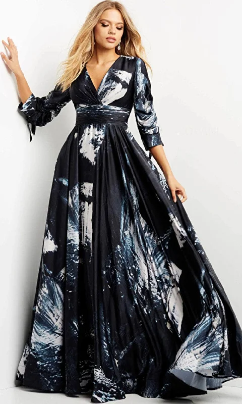 Quick Grab Deals Bohemian Vibe Jovani 08583 - Satin Print Evening Dress