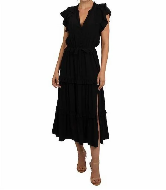 Browse Our Top Products Parisian Effortless Chic Style Savannah Tiered Midi Dress In Black