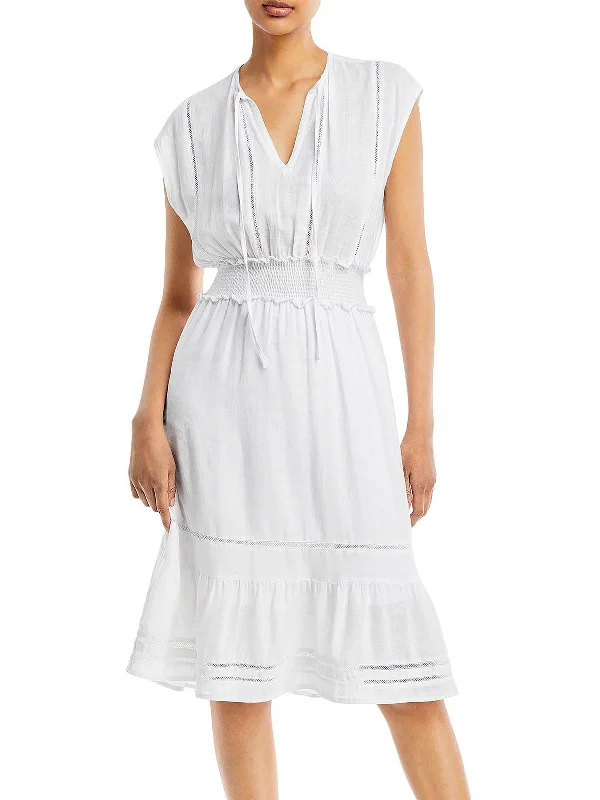 Spring Fashion Coastal Beach - Inspired Style Ashlyn Womens Smocked Below Knee Midi Dress