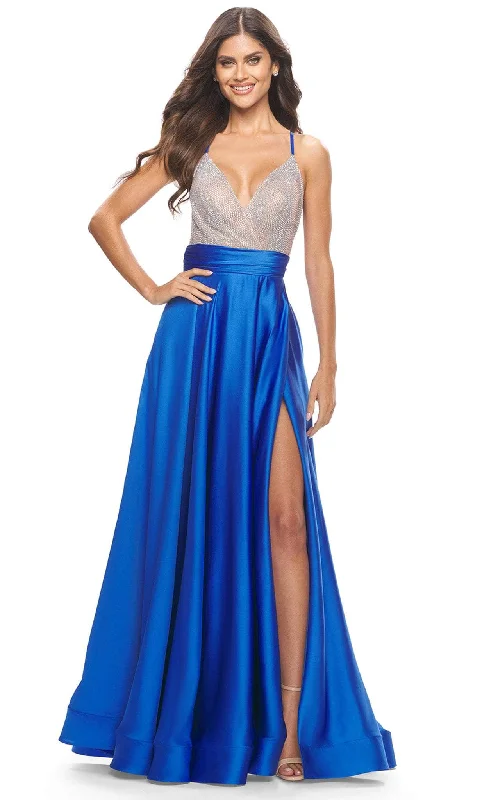 Chic & Modern Sales Contemporary Chic La Femme 31448 - Strappy Back Satin A-line Dress