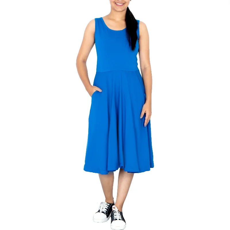 Buy More, Save More Rustic Countryside Charm Look Azurite Sleeveless Twirl Dress