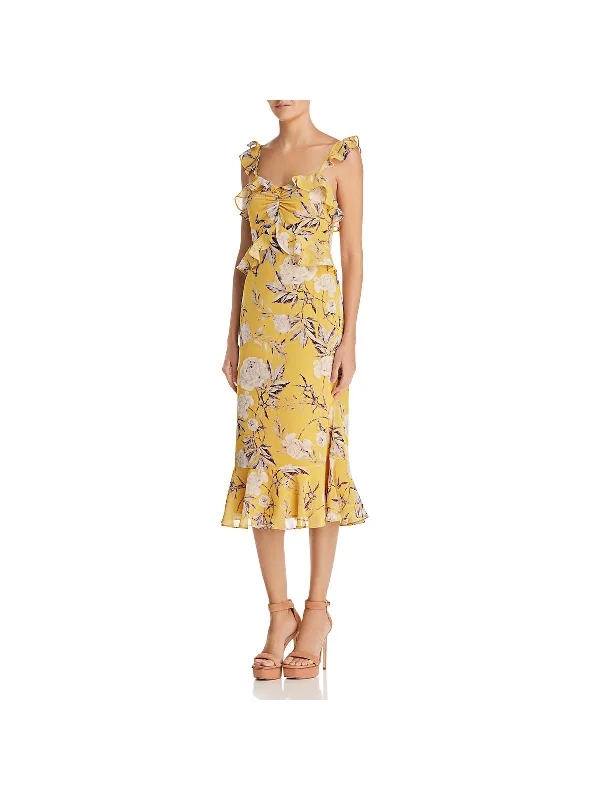 Limited Edition Lightweight Fabric Marissa Womens Flounce Ruffle Midi Dress