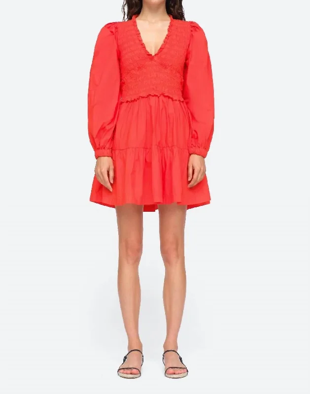 Huge Markdowns Luxe Layering Gaia Solid Cotton Long Sleeve Mini Dress In Scarlet