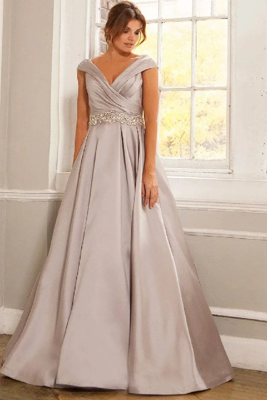 Sustainable Fashion Extravaganza Feminine Charm Jovani V-neck Beaded Satin Ballgown 25190 - 1 pc Silver In Size 24 Available