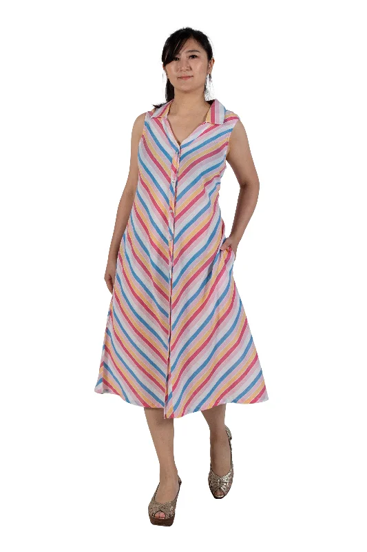 Exclusive Deals Online Weekend Special La Cera Stripe Snap Front Sleeveless Cotton Dress