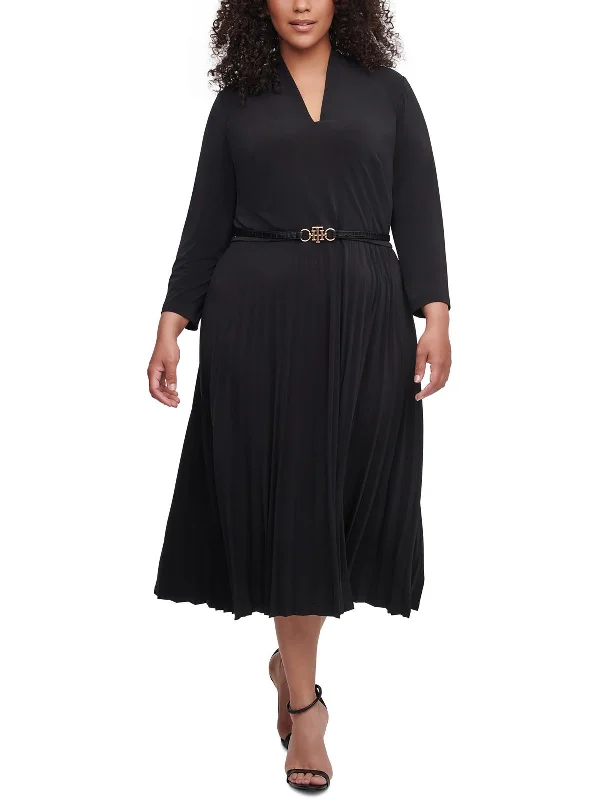 Sporty Fashion Offers Exquisite Craftsmanship Plus Womens Pleated V-Neck Midi Dress