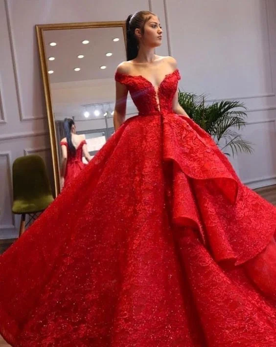 Chic & Cozy Collection Elegant Ensemble Off the Shoulder Red Prom Dresses Birthday Gown S17299